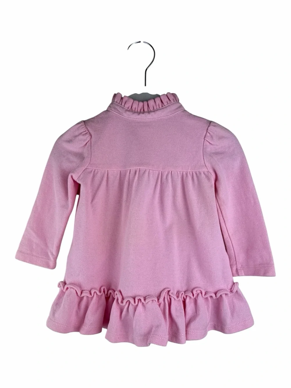Ralph Lauren | Pink Pique Long Sleeve Ruffle Polo Dress Pony Logo | 6M